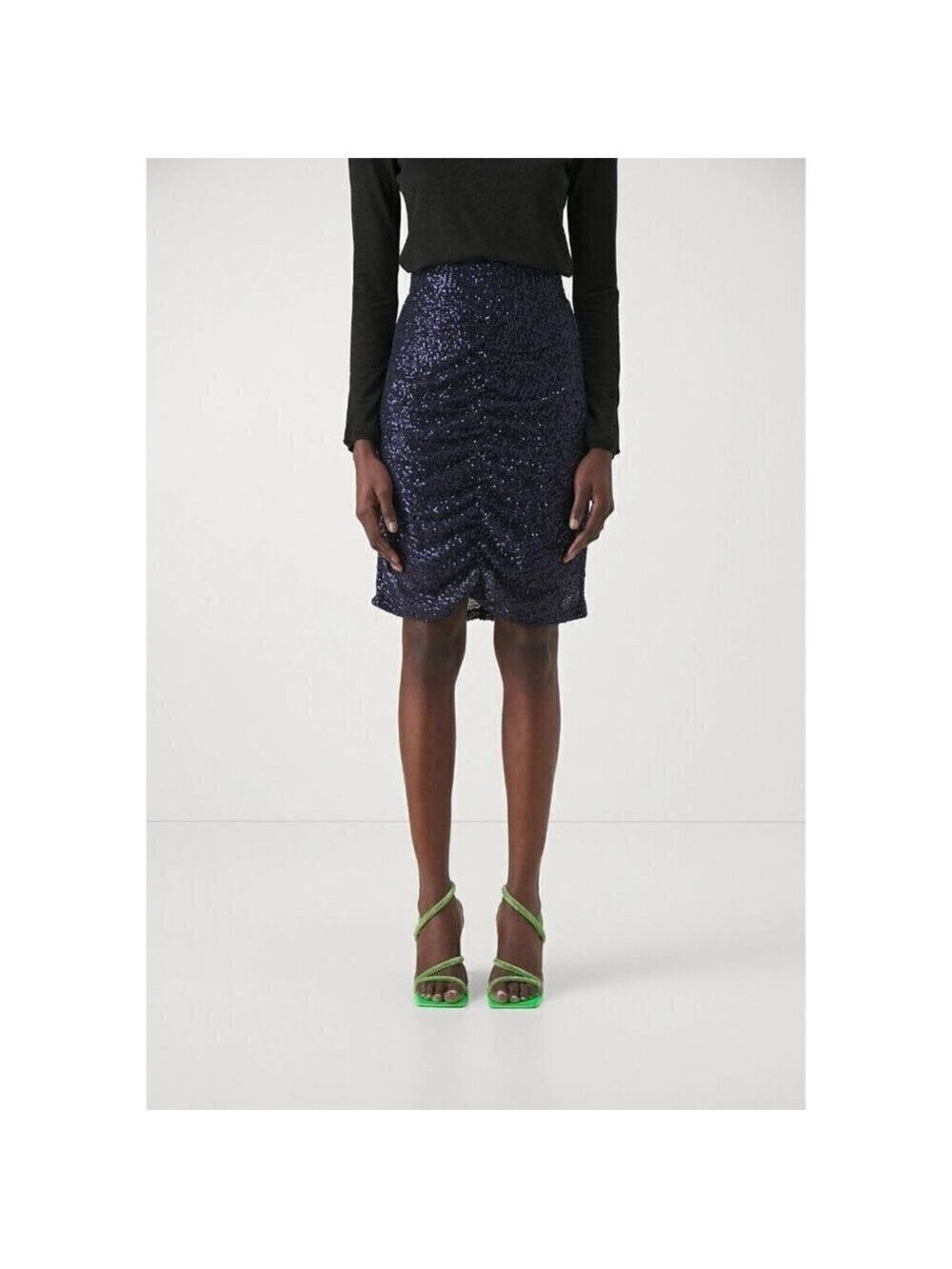 2nd Day NEW women Navy Blue sequin pencil skirt sz 36 (Small) BNWT ruched